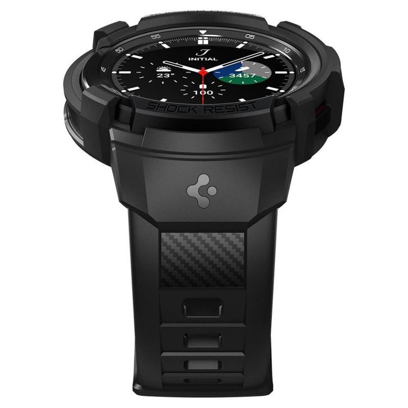 Spigen Rugged Armor Pro dėklas su dirželiu, skirtas Samsung Galaxy Watch 4 Classic 46 mm - matinė juoda