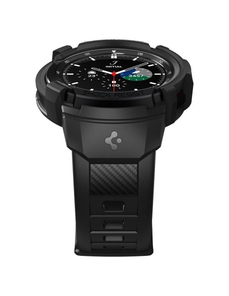 Spigen Rugged Armor Pro dėklas su dirželiu, skirtas Samsung Galaxy Watch 4 Classic 46 mm - matinė juoda