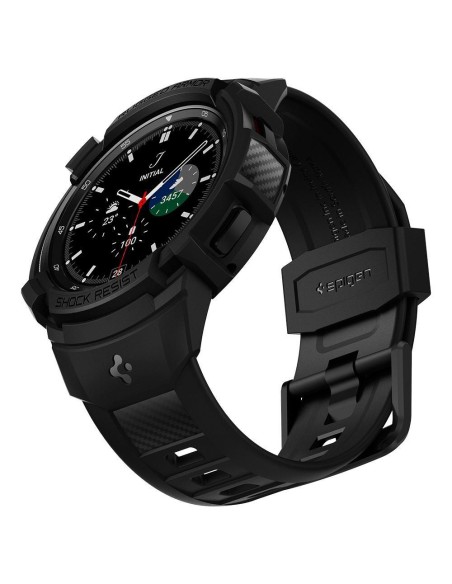 Spigen Rugged Armor Pro dėklas su dirželiu, skirtas Samsung Galaxy Watch 4 Classic 46 mm - matinė juoda
