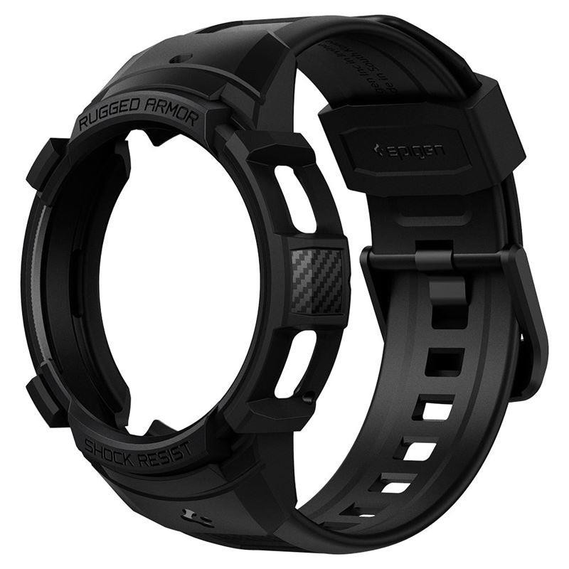 Spigen Rugged Armor Pro dėklas su dirželiu, skirtas Samsung Galaxy Watch 4 Classic 46 mm - matinė juoda
