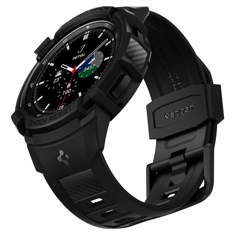 Spigen Rugged Armor Pro dėklas su dirželiu, skirtas Samsung Galaxy Watch 4 Classic 46 mm - matinė juoda