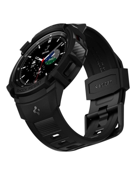 Spigen Rugged Armor Pro dėklas su dirželiu, skirtas Samsung Galaxy Watch 4 Classic 46 mm - matinė juoda
