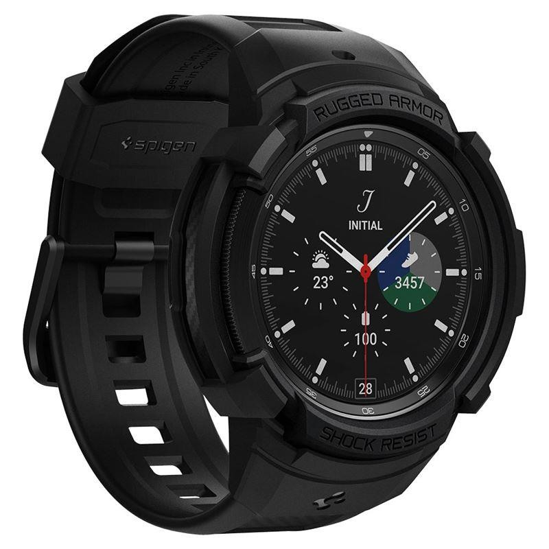 Spigen Rugged Armor Pro dėklas su dirželiu, skirtas Samsung Galaxy Watch 4 Classic 46 mm - matinė juoda