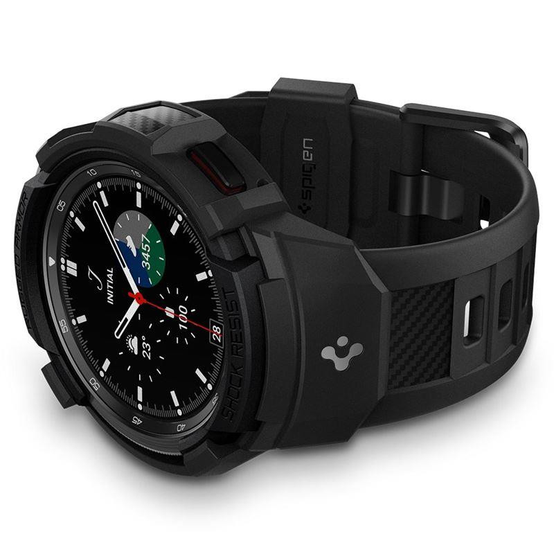 Spigen Rugged Armor Pro dėklas su dirželiu, skirtas Samsung Galaxy Watch 4 Classic 46 mm - matinė juoda