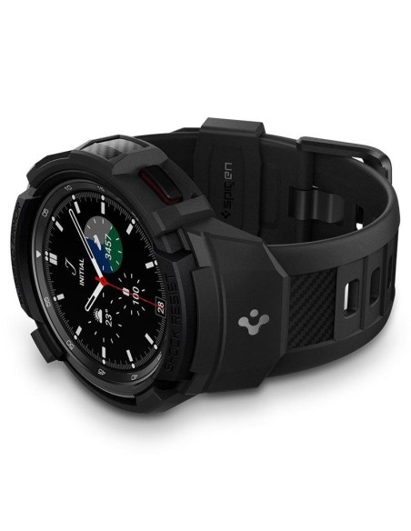 Spigen Rugged Armor Pro dėklas su dirželiu, skirtas Samsung Galaxy Watch 4 Classic 46 mm - matinė juoda
