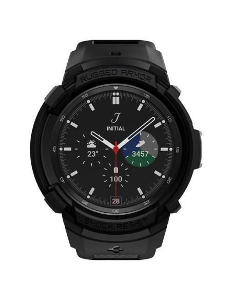 Spigen Rugged Armor Pro dėklas su dirželiu, skirtas Samsung Galaxy Watch 4 Classic 46 mm - matinė juoda