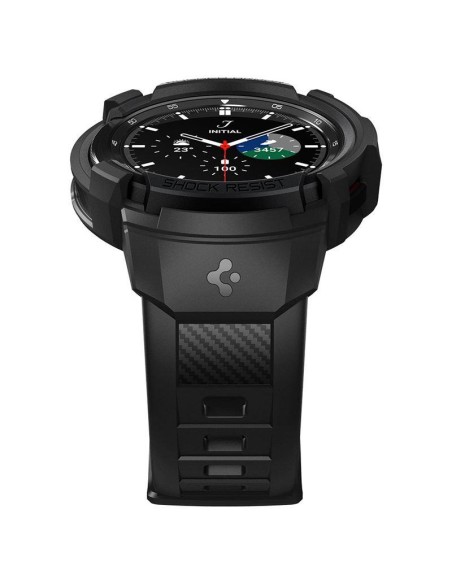 Spigen Rugged Armor Pro dėklas su dirželiu, skirtas Samsung Galaxy Watch 4 Classic 46 mm - matinė juoda