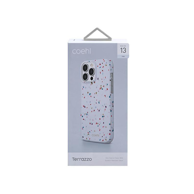 Uniq Coehl Terrazzo dėklas, skirtas iPhone 13 Pro / iPhone 13 - baltas