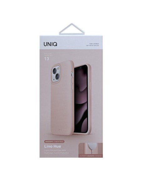 UNIQ Lino Hue MagSafe dėklas iPhone 13 - rožinis UNIQ Lino Hue MagSafe dėklas iPhone 13 - rožinis