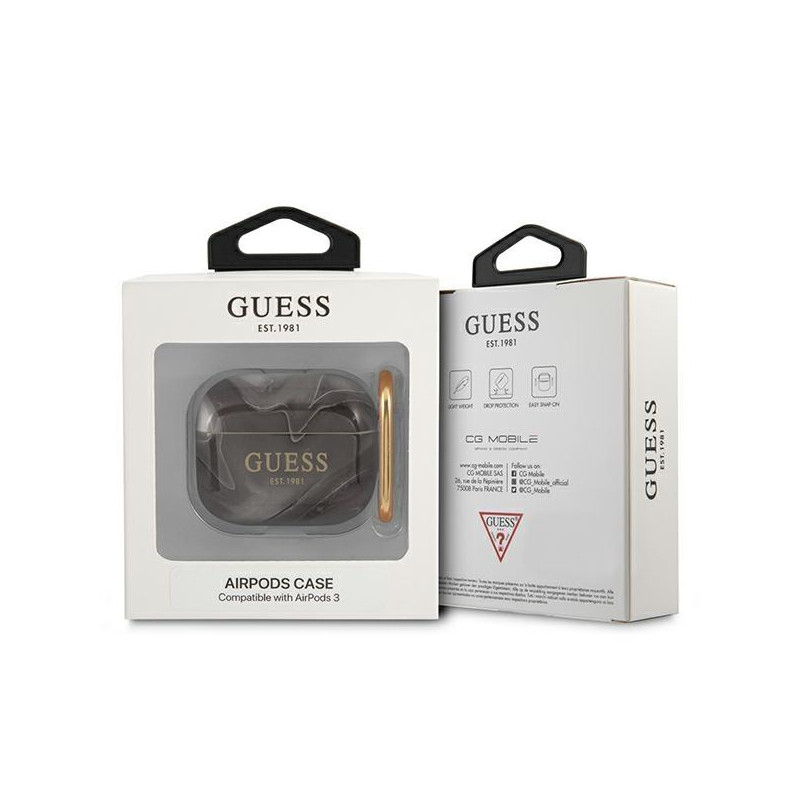 Guess Marble Collection dėklas, skirtas AirPods 3 – juodas