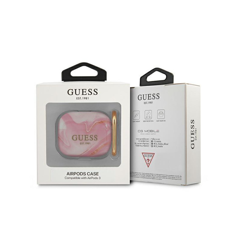 Guess Marble Collection dėklas, skirtas AirPods 3 – rožinis