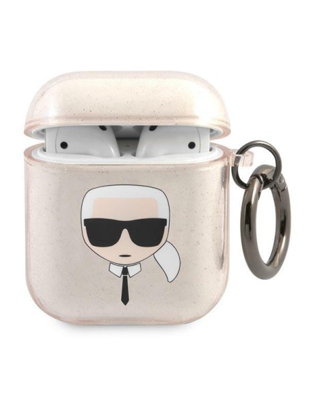 Karl Lagerfeld Glitter Karl& 39 s Head dėklas, skirtas AirPods 1/ 2 – auksinis Karl Lagerfeld Glitter Karl& 39 s Head dėklas, skirtas AirPods 1/ 2 – auksinis