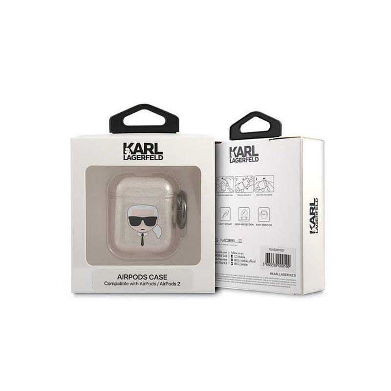Karl Lagerfeld Glitter Karl& 39 s Head dėklas, skirtas AirPods 1/ 2 – auksinis