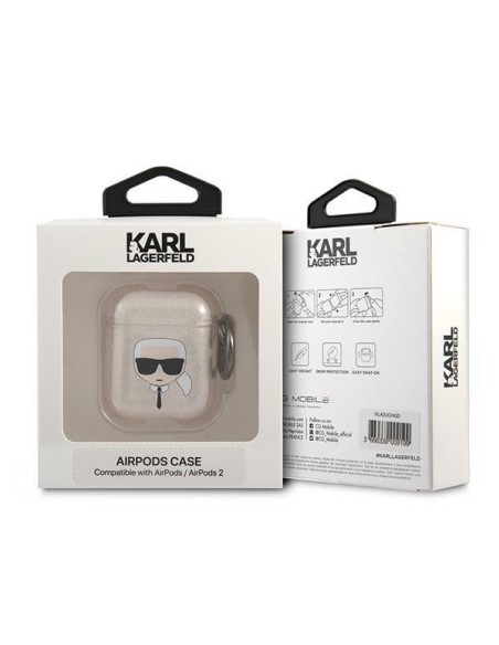 Karl Lagerfeld Glitter Karl& 39 s Head dėklas, skirtas AirPods 1/ 2 – auksinis Karl Lagerfeld Glitter Karl& 39 s Head dėklas, skirtas AirPods 1/ 2 – auksinis