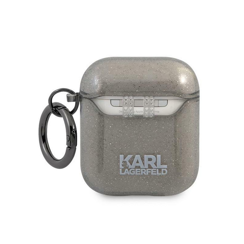Karl Lagerfeld Glitter Karl& 39 s Head dėklas, skirtas AirPods 1/ 2 – juodas