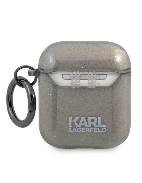 Karl Lagerfeld Glitter Karl& 39 s Head dėklas, skirtas AirPods 1/ 2 – juodas Karl Lagerfeld Glitter Karl& 39 s Head dėklas, skirtas AirPods 1/ 2 – juodas