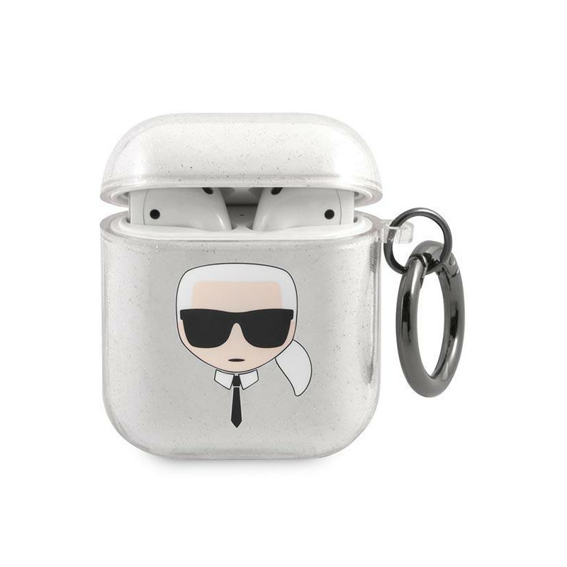 Karl Lagerfeld Glitter Karl& 39 s Head dėklas, skirtas AirPods 1/ 2 – sidabrinis Karl Lagerfeld Glitter Karl& 39 s Head dėklas, skirtas AirPods 1/ 2 – sidabrinis