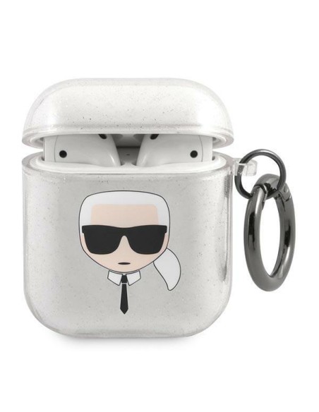 Karl Lagerfeld Glitter Karl& 39 s Head dėklas, skirtas AirPods 1/ 2 – sidabrinis Karl Lagerfeld Glitter Karl& 39 s Head dėklas, skirtas AirPods 1/ 2 – sidabrinis