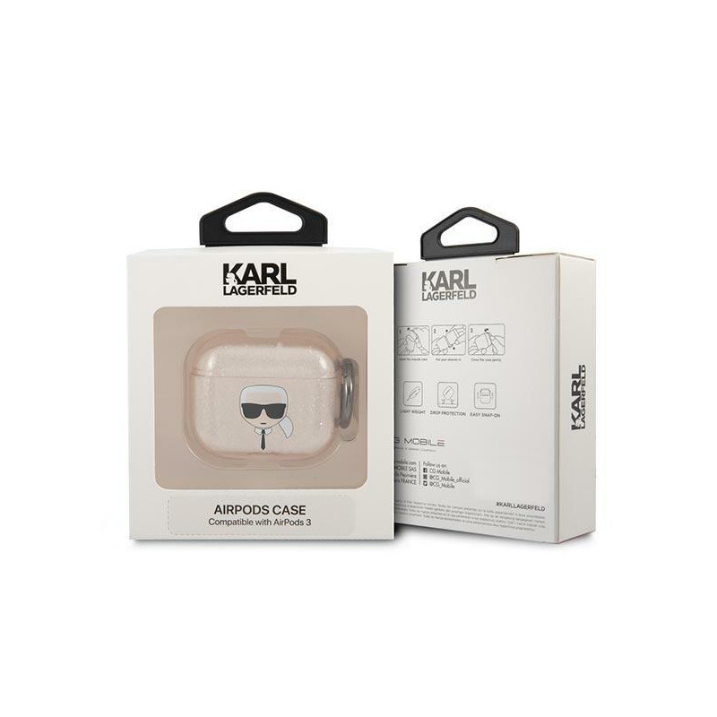 Karl Lagerfeld Glitter Karl& 39 s Head dėklas, skirtas AirPods 3 – auksinis