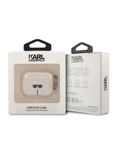 Karl Lagerfeld Glitter Karl& 39 s Head dėklas, skirtas AirPods 3 – auksinis