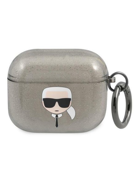 Karl Lagerfeld Glitter Karl& 39 s Head dėklas, skirtas AirPods 3 – juodas