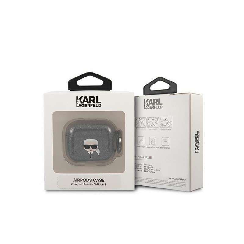 Karl Lagerfeld Glitter Karl& 39 s Head dėklas, skirtas AirPods 3 – juodas