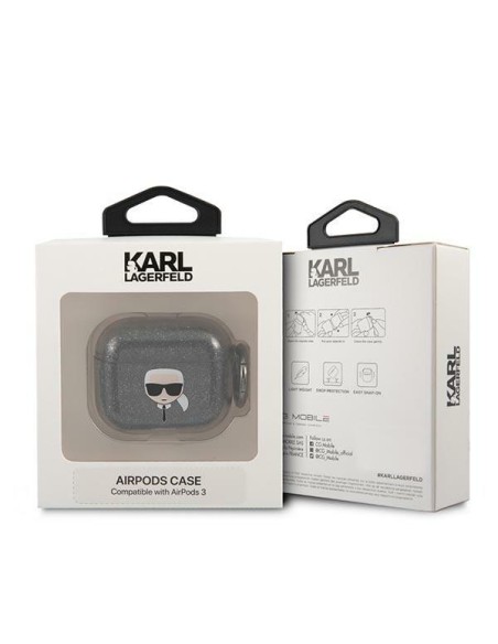 Karl Lagerfeld Glitter Karl& 39 s Head dėklas, skirtas AirPods 3 – juodas