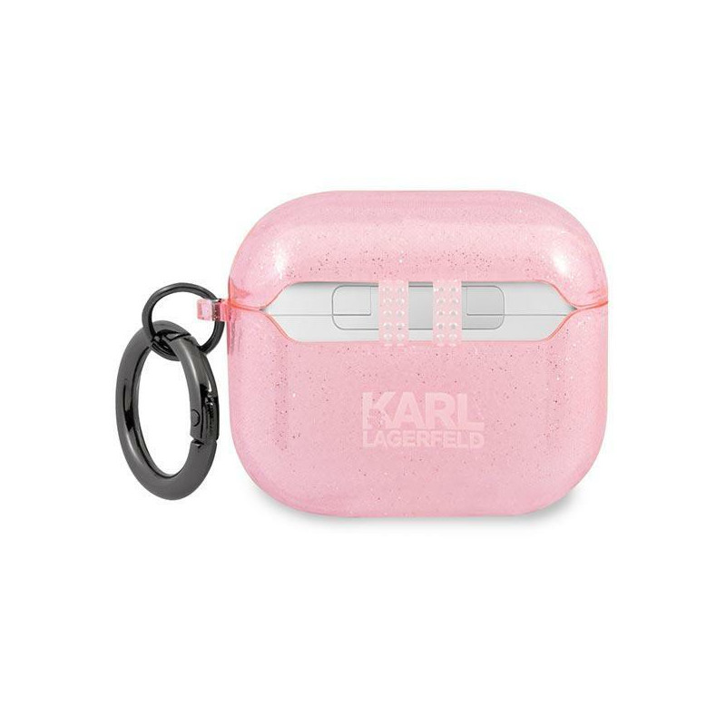 Karl Lagerfeld Glitter Karl& 39 s Head dėklas, skirtas AirPods 3 – rožinis
