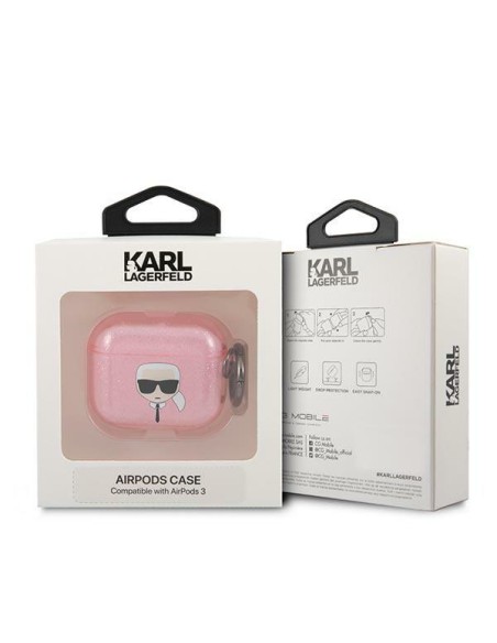 Karl Lagerfeld Glitter Karl& 39 s Head dėklas, skirtas AirPods 3 – rožinis Karl Lagerfeld Glitter Karl& 39 s Head dėklas, skirtas AirPods 3 – rožinis