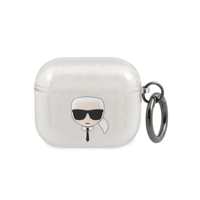Karl Lagerfeld Glitter Karl& 39 s Head dėklas, skirtas AirPods 3 – sidabrinis Karl Lagerfeld Glitter Karl& 39 s Head dėklas, skirtas AirPods 3 – sidabrinis