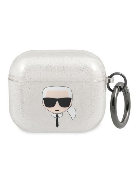 Karl Lagerfeld Glitter Karl& 39 s Head dėklas, skirtas AirPods 3 – sidabrinis