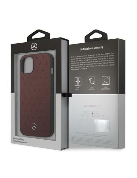 Mercedes Leather Stars Pattern dėklas iPhone 13 - raudonas Mercedes Leather Stars Pattern dėklas iPhone 13 - raudonas