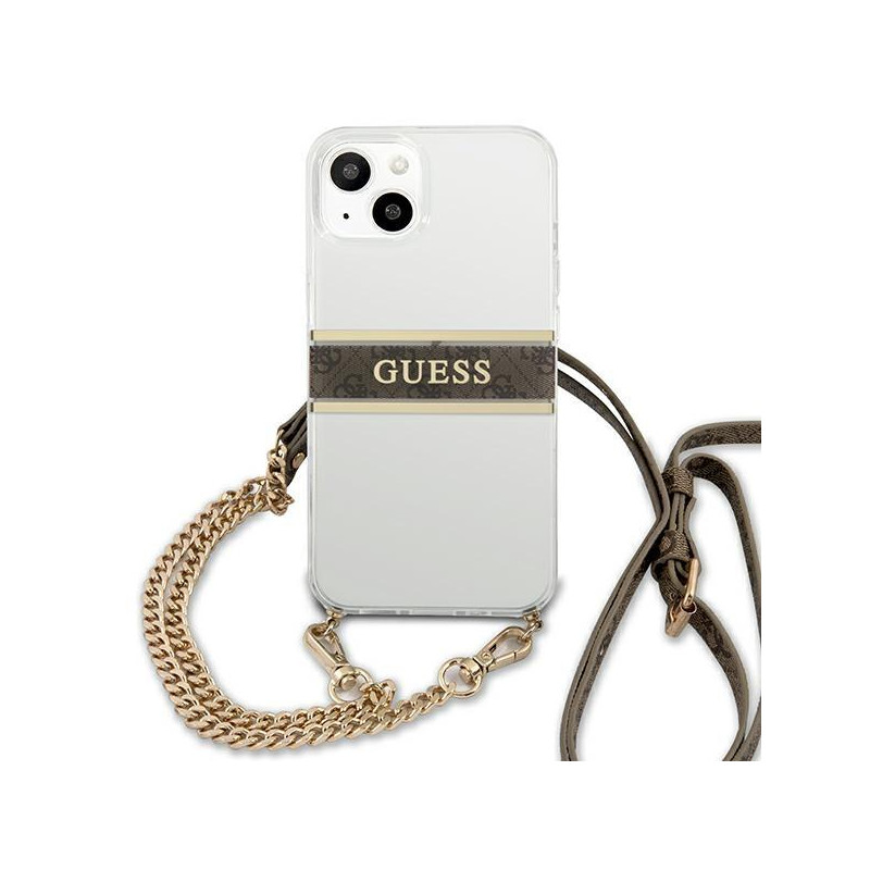 Guess 4G Brown Strap Gold Chain dėklas iPhone 13 mini - skaidrus