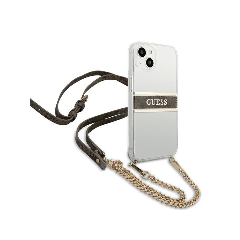 Guess 4G Brown Strap Gold Chain dėklas iPhone 13 mini - skaidrus