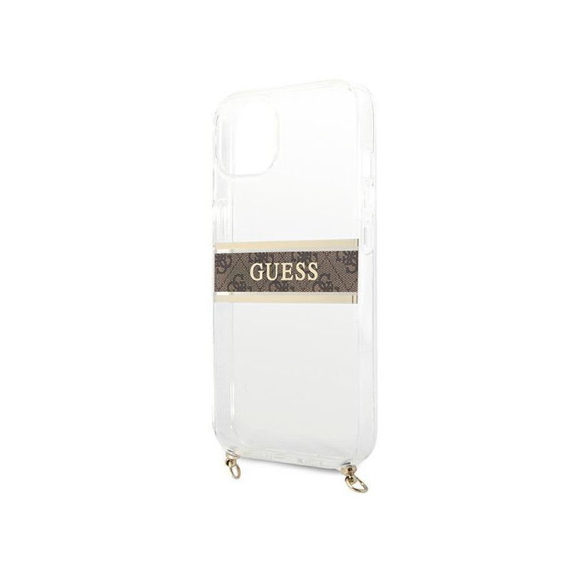 Guess 4G Brown Strap Gold Chain dėklas iPhone 13 mini - skaidrus