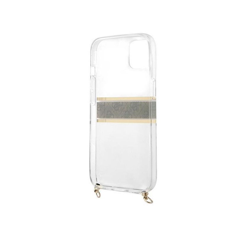 Guess 4G Brown Strap Gold Chain dėklas iPhone 13 mini - skaidrus