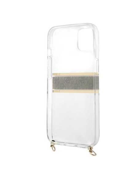 Guess 4G Brown Strap Gold Chain dėklas iPhone 13 mini - skaidrus Guess 4G Brown Strap Gold Chain dėklas iPhone 13 mini - skaidrus