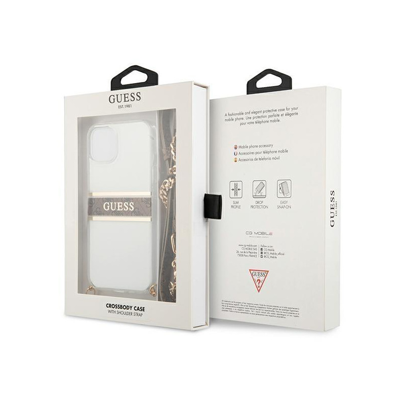 Guess 4G Brown Strap Gold Chain dėklas iPhone 13 mini - skaidrus