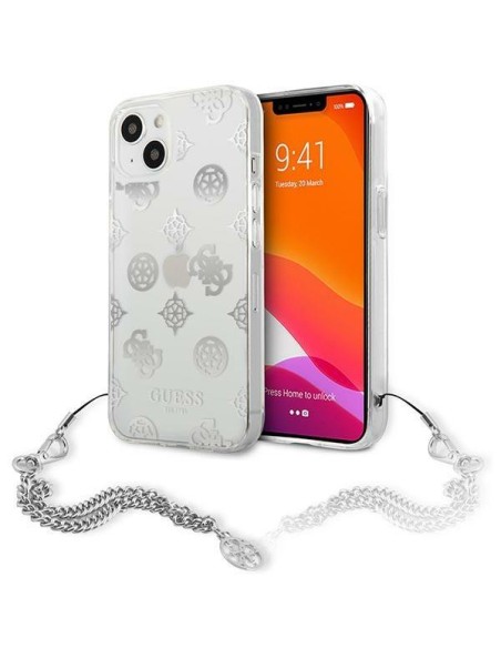 Guess Peony Chain Collection dėklas iPhone 13 mini - sidabrinis