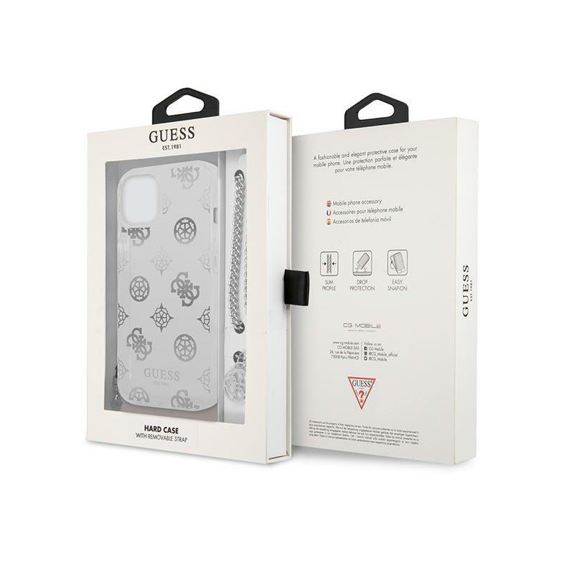 Guess Peony Chain Collection dėklas iPhone 13 mini - sidabrinis