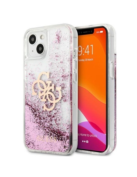 Guess 4G Big Liquid Glitter dėklas iPhone 13 mini - rožinis Guess 4G Big Liquid Glitter dėklas iPhone 13 mini - rožinis