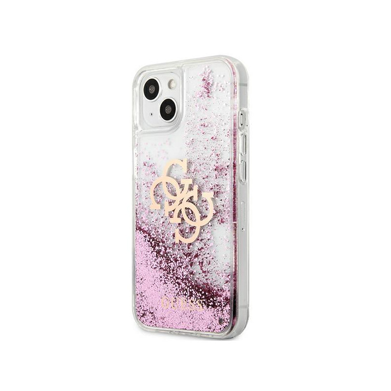 Guess 4G Big Liquid Glitter dėklas iPhone 13 mini - rožinis