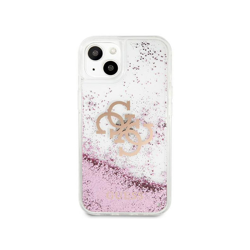 Guess 4G Big Liquid Glitter dėklas iPhone 13 mini - rožinis