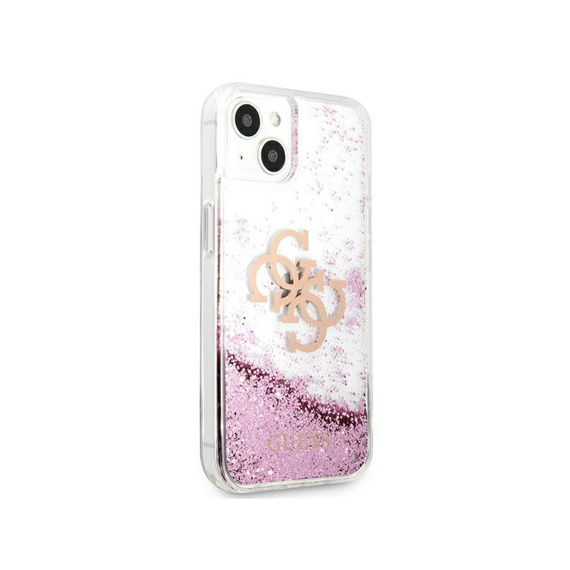 Guess 4G Big Liquid Glitter dėklas iPhone 13 mini - rožinis