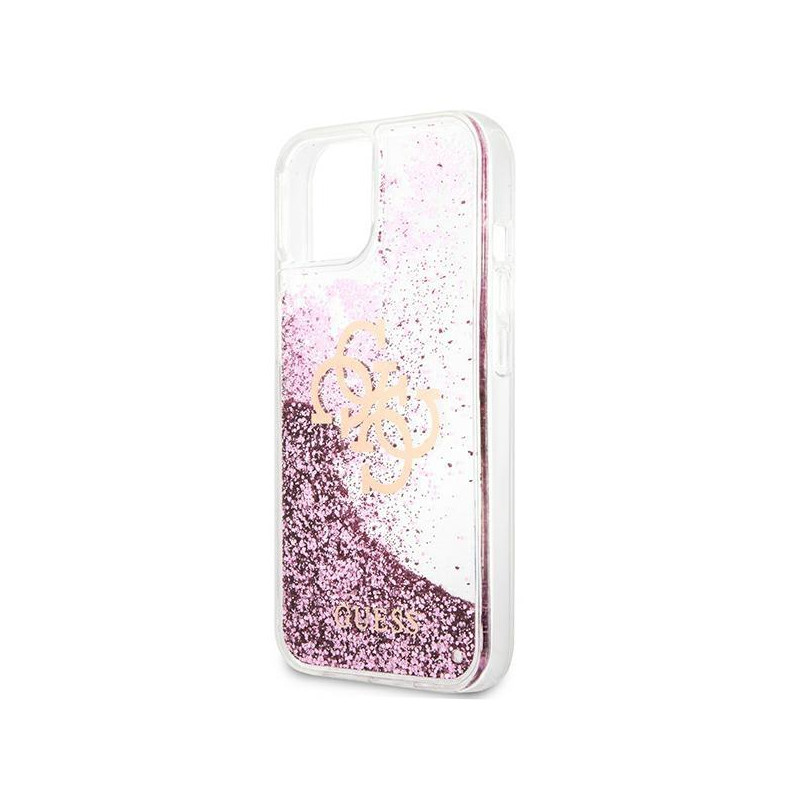 Guess 4G Big Liquid Glitter dėklas iPhone 13 mini - rožinis