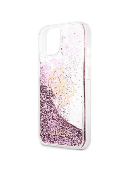 Guess 4G Big Liquid Glitter dėklas iPhone 13 mini - rožinis Guess 4G Big Liquid Glitter dėklas iPhone 13 mini - rožinis