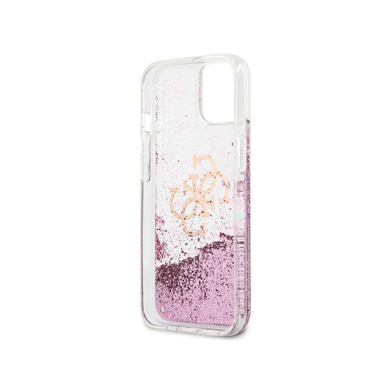 Guess 4G Big Liquid Glitter dėklas iPhone 13 mini - rožinis