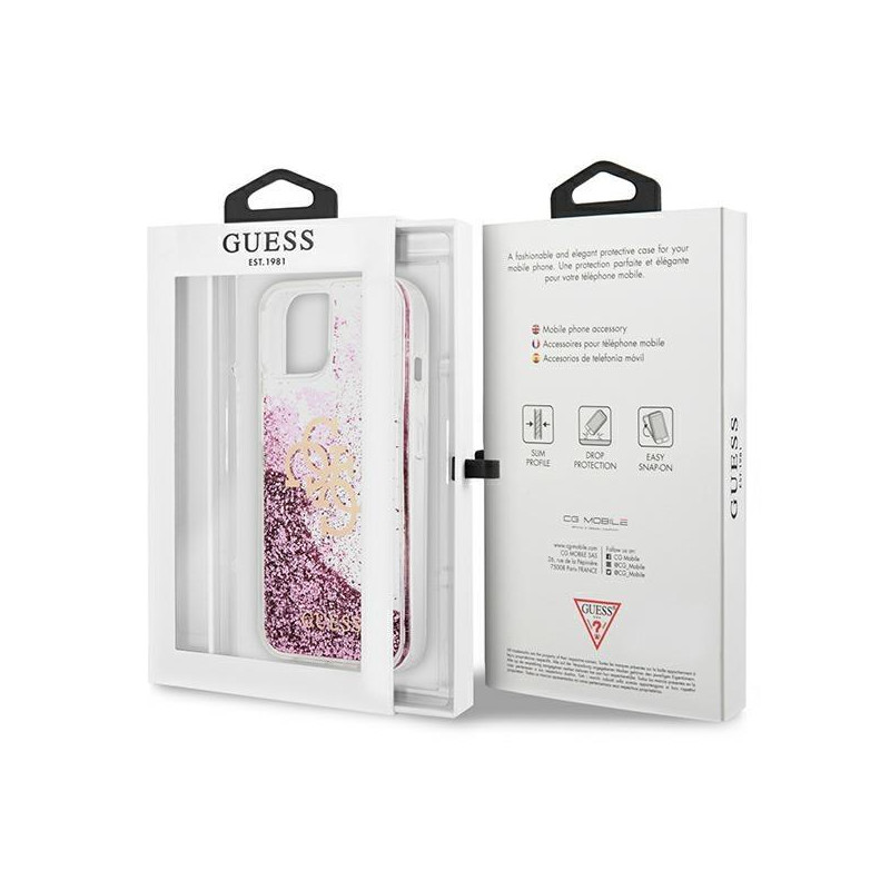 Guess 4G Big Liquid Glitter dėklas iPhone 13 mini - rožinis