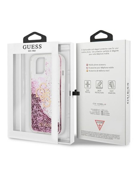 Guess 4G Big Liquid Glitter dėklas iPhone 13 mini - rožinis Guess 4G Big Liquid Glitter dėklas iPhone 13 mini - rožinis