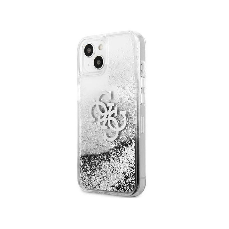 Guess 4G Big Liquid Glitter dėklas iPhone 13 mini - sidabrinis